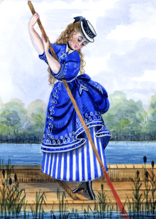 Woman punting a boat.